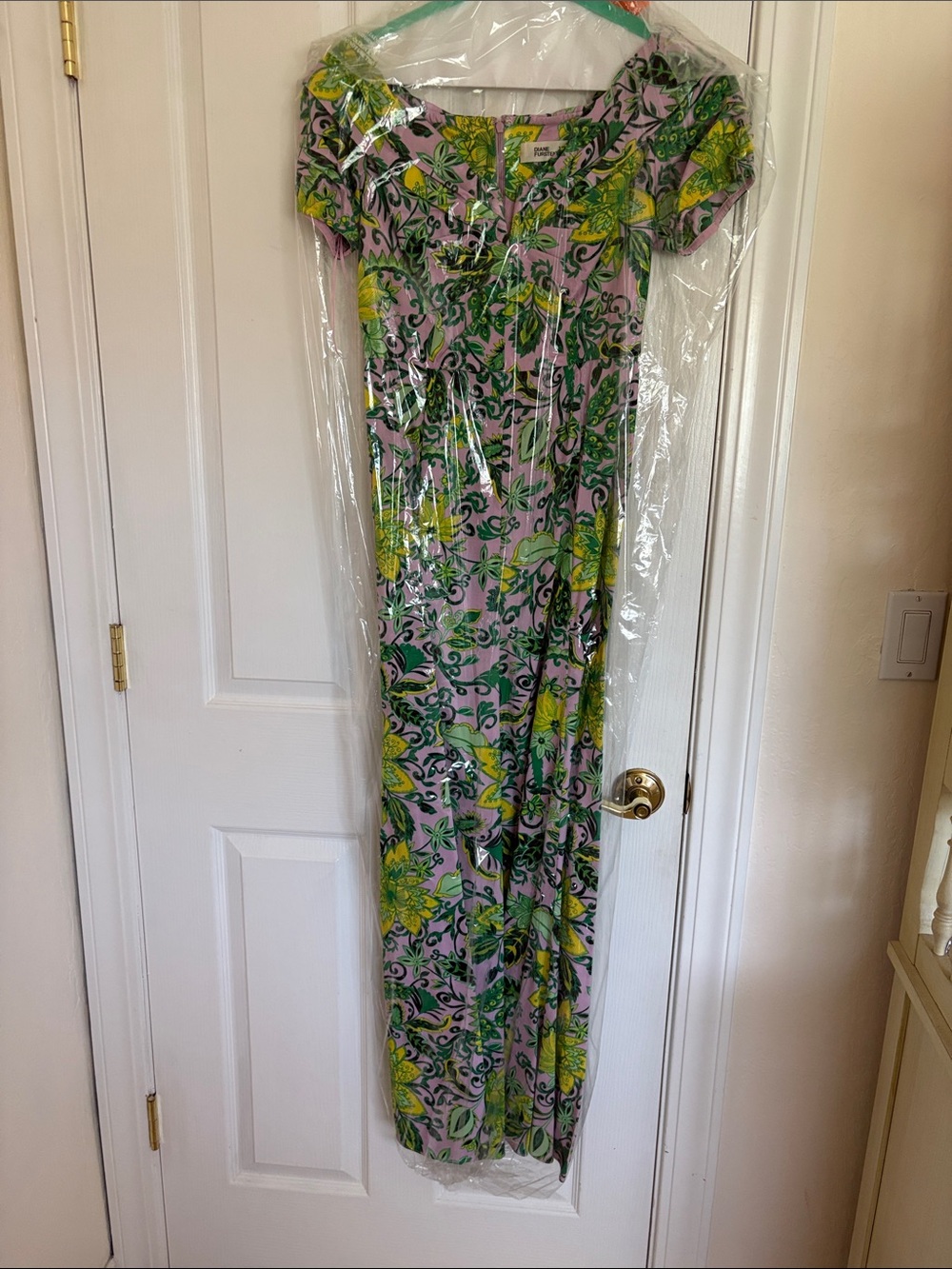 Diane Von Furstenberg Lavender Dress with Green and Yellow Floral Print